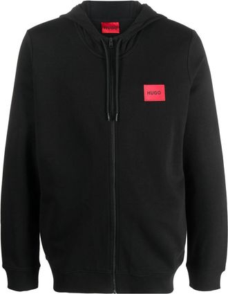 HUGO BOSS logo-patch cotton hoodie - men - Cotton made in Africa (CmiA)/Cotton made in Africa (CmiA) - M - Black