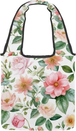 Generic Floral with Leaves Reversible Canvas Shoulder Tote - Double-Sided Print, 12oz Cotton, 27cm Drop, Fold-Flat Bag for Travel, Shopping, Street Outings