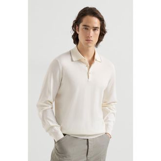 Brunello Cucinelli Cotton and cashmere knit polo in Panama at Nordstrom, Size 60 It