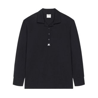 Courr&egrave;ges Polo Shirts, male, Black, Size: M Oversized Polo