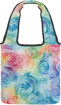 Generic Mysterious Swirls Watercolor Texture Pattern Reversible Canvas Shoulder Tote - Double-Sided Print, 12oz Cotton, 27cm Drop, Fold-Flat Bag for Travel, S
