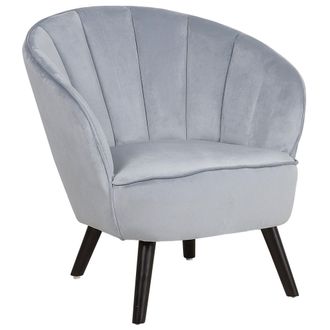 Beliani Sill&oacute;n Tapizado En Tela De Terciopelo Gris Claro Silla Decorativa Con Respaldo Glam Forma De Concha Dala