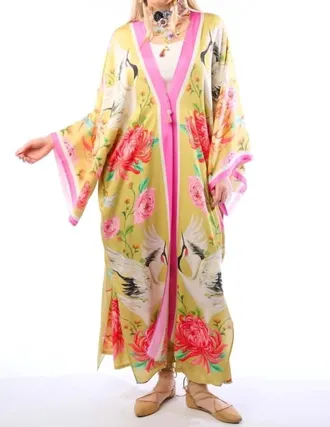 Aratta Legend Of The Crane Kimono In Mustard