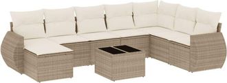 vidaXL Set De Sof&aacute;s De Jard&iacute;n 9 Pzas Con Cojines Rat&aacute;n Sint&eacute;tico Beige Vidaxl