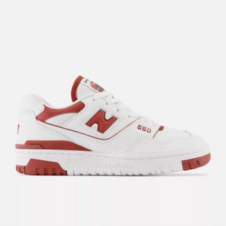 New Balance Womens 550 Fashion Sneakers In White Bricked Red