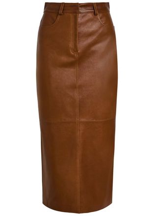 Nour Hammour Ghalia Panelled Leather Midi Skirt - Brown - 34 (UK6 / XS)