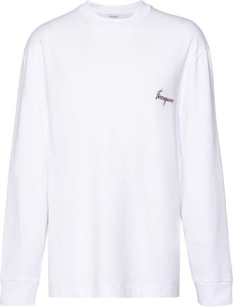 Ferragamo botanical-print long-sleeved T-shirt - men - Cotton/Cotton - S - White