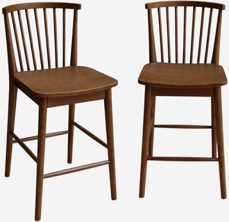 Sweeek Sweeek - Taburete De Bar Con Barrotes De Madera De Hevea, Set De 2, Paula, Madera De Nogal, 48x58x98.5 Cm