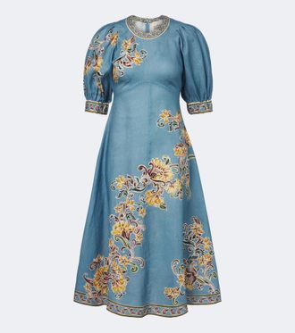 Alemais Al&eacute;mais Joan floral linen midi dress