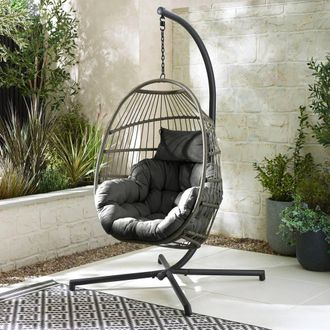 Furniturebox Egg Outdoor Garden Hanging Chair in Grey