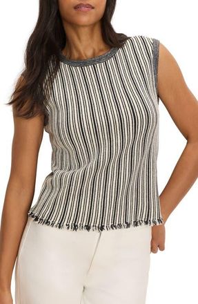 Nic+Zoe This and That Stripe Fringe Trim Sweater Tank in Black Multi at Nordstrom, Size Xx-Large