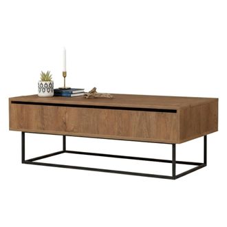 Dmora Mesa De Caf&eacute; Alhina, Mesa De Centro Baja, Revistero Para Sof&aacute;, Estante De La Sala De Estar, 120x60h43 Cm, Nogal Y Negro, Con Embalaje Reforzado - Dmor