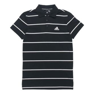 adidas YARN DYE Stripe Short Sleeve Polo Shirt Black FT2836