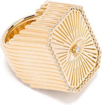 Marie Lichtenberg 18K Yellow Gold Eye Scap Diamond Signet Ring - Womens - 18kt Yellow Gold/White Diamond