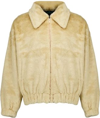Dr&ocirc;le de Monsieur La Fausse Fourrure Slogan - Dames - Jassen - Beige - S - Polyester - Jassen
