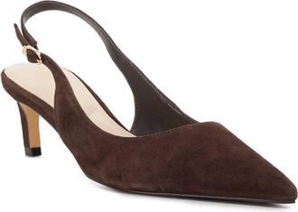 Dune London Ladies CELINNA Pointed Toe Kitten Heel Court Shoes Size UK 8 Kitten Heel Suede Slingbacks Brown