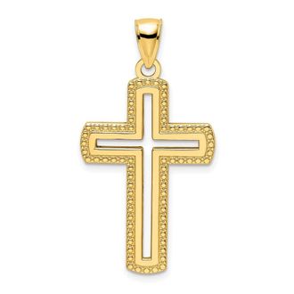 Diamond2Deal 14k Yellow Gold Polished Beaded Cross Pendant