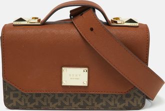 DKNY Dkny Brown Signature Coated Canvas And Leather Top Handle Bag
