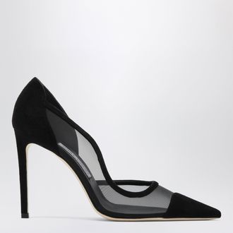 Jimmy Choo London D&eacute;collet&eacute; Brigitte 100 in suede e mesh nero