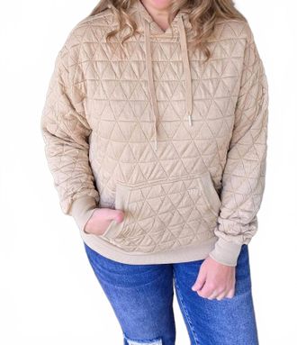Staccato Quilted Hoodie Pullover With Kangaroo Pocket In Taupe