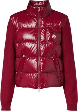 Moncler Padded Zip-Up Wool Cardigan - Dames - Winterjassen - Rood - S - Wol - Jassen