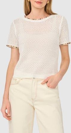 Parker Beaded Short Sleeve Pointelle Sweater in Antique White at Nordstrom Rack, Size X-Large