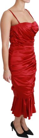 Dolce & Gabbana Womens Red Silk Stretch Mermaid Bodycon Dress Elastane