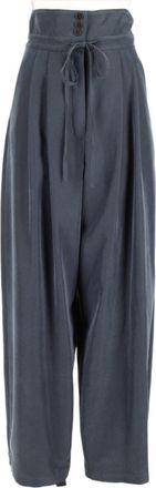 Alysi Blue High-Waisted Back-Notch Wide-Leg Pants