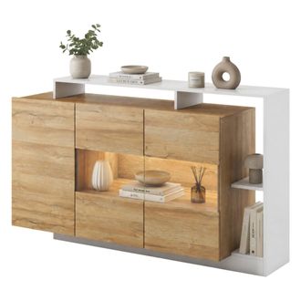 Dmora Aparador Hafa, Alacena 8 Estantes, Puerta Batiente, 3 Puertas, 155x44x94h Cm Roble Marr&oacute;n