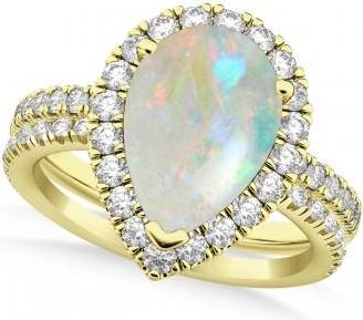 Allurez Opal & Diamonds Pear-Cut Halo Bridal Set 14K Yellow Gold (1.81ct)