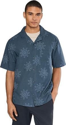 Mountain Hardwear Cottonwoodtm Camp Lite Short Sleeve Shirt Mens T Shirt Moon Blue Suns Print : 2XL, Cotton/Hemp