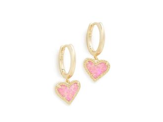Kendra Scott Ari Heart Huggie Womens Earrings Earring Gold Pink Iridescent Glitter Glass, Brass