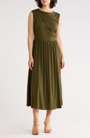 West K Ruched Sleeveless Midi Dress in Olive Green at Nordstrom Rack, Size X-Small