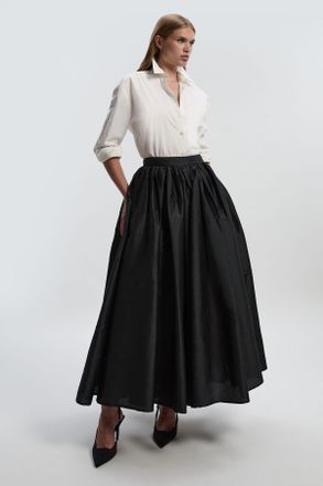 Karen Millen Womens Taffeta Woven Maxi Skirt - Black - Size 16 UK