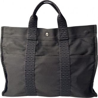 Herm&egrave;s Gray Canvas Tote Bag (Pre-Owned)