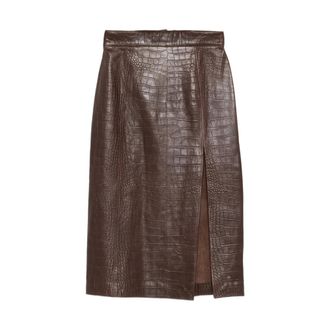 Amiri Leather Skirts, female, Brown, Size: XS Crocodile-effect Leather Midi Skirt