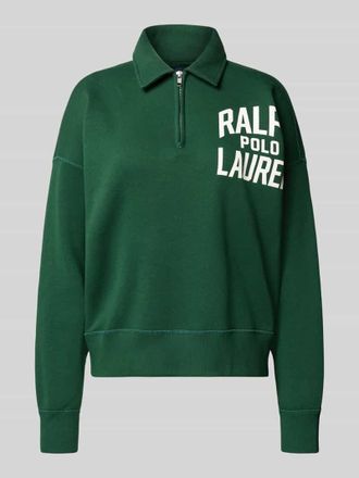 Polo Ralph Lauren Sweatshirt mit Label-Print und Reißverschluss in Dunkelgruen, Größe XXL