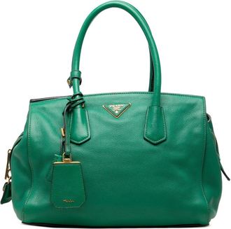 Prada Green Leather Shoulder Bag Tote Bag (Pre-Owned)