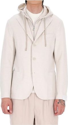 Eleventy Giacca in jersey di cotone a taglio vivo - Heren - Zomerjassen - Beige - XL - Katoen - Jassen