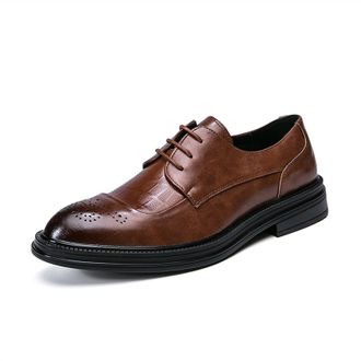 Generic Dress Oxford Formal Shoes for Men Lace Up Brogue Embossed Burnished Round Toe Vegan Leather Anti-Slip Slip Resistant Low Top Party(Brown,9.5 UK)