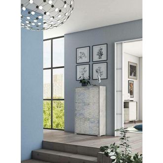 Dmora Zapatero Dlos, Mueble De Entrada Polivalente Con 3 Puertas Abatibles, Zapatero De Doble Profundidad, 100% Made In Italy, 67x28h112 Cm, Blanco Y Cement