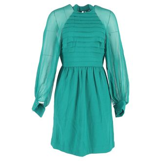 3.1 Phillip Lim Sheer-Accent Knee-Length Dress in Green Wool and Silk