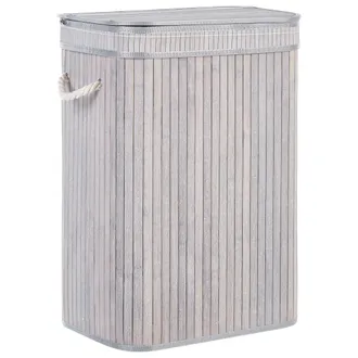 Beliani Beliani - Cesta De Madera De Bamb&uacute; Gris Blanco 60 Cm Multifuncional Tapa Asas Kalutara