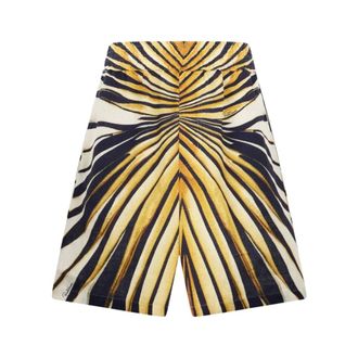 Roberto Cavalli Casual Shorts, male, Multicolor, Size: M Ray Of Gold Print Linen Bermuda