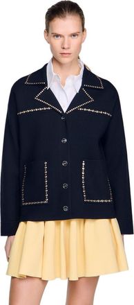Sandro Studded blazer collar cardigan in Navy Blue at Nordstrom, Size X-Small