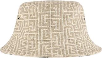 Balmain Monogram Jacquard Ivoorkleurige en Witte Bucket Hat - Heren - Hoeden - Beige - M - Katoen - Accessoires