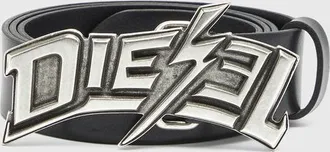 Diesel 4cm leather belt with lightning bolt buckle - Belts - Man - Black