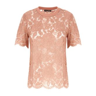 Dolce & Gabbana Blouses, female, Pink, Size: S Cordonetto Lace T-shirt