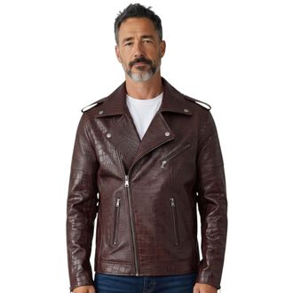 Infinity Leather Mens Brown Cow Alligator Print Embossed Biker Jacket - Cologne - Dark Brown - Size X-Large