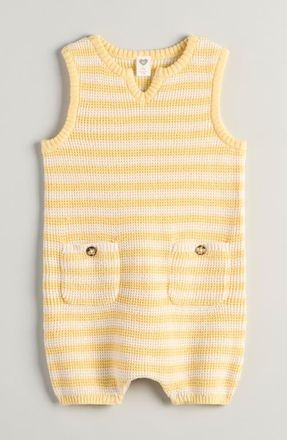 Nordstrom Sleeveless Knit Romper in Yellow- Ivory Marcus Stripe at Nordstrom, Size 24M